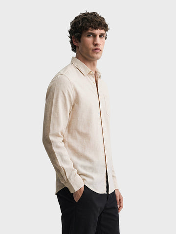 Men's Beige Slim Fit Solid Casual Shirt