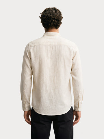 Men's Beige Slim Fit Solid Casual Shirt