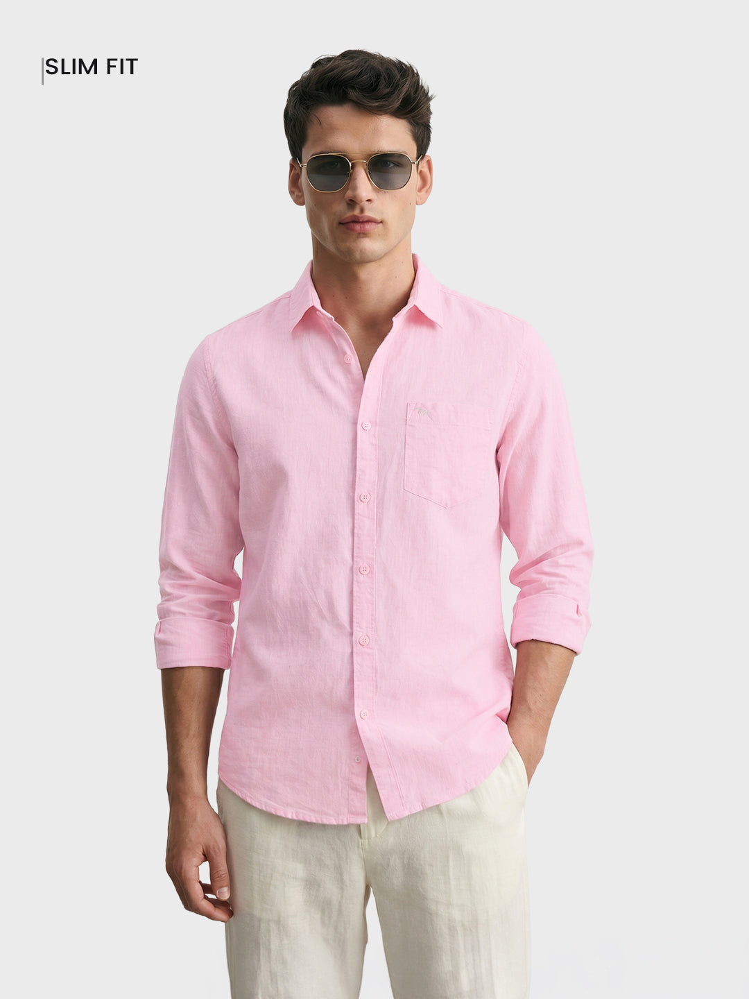 Men's Pink Slim Fit Checkered Casual Shirt