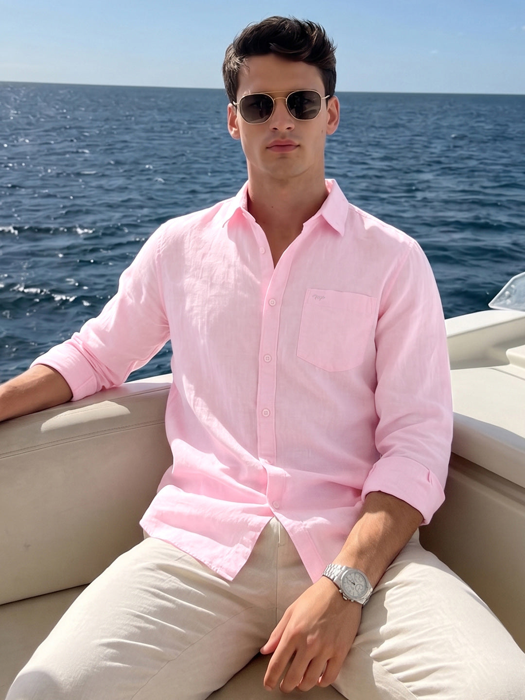 Men's Pink Slim Fit Solid Casual Shirt