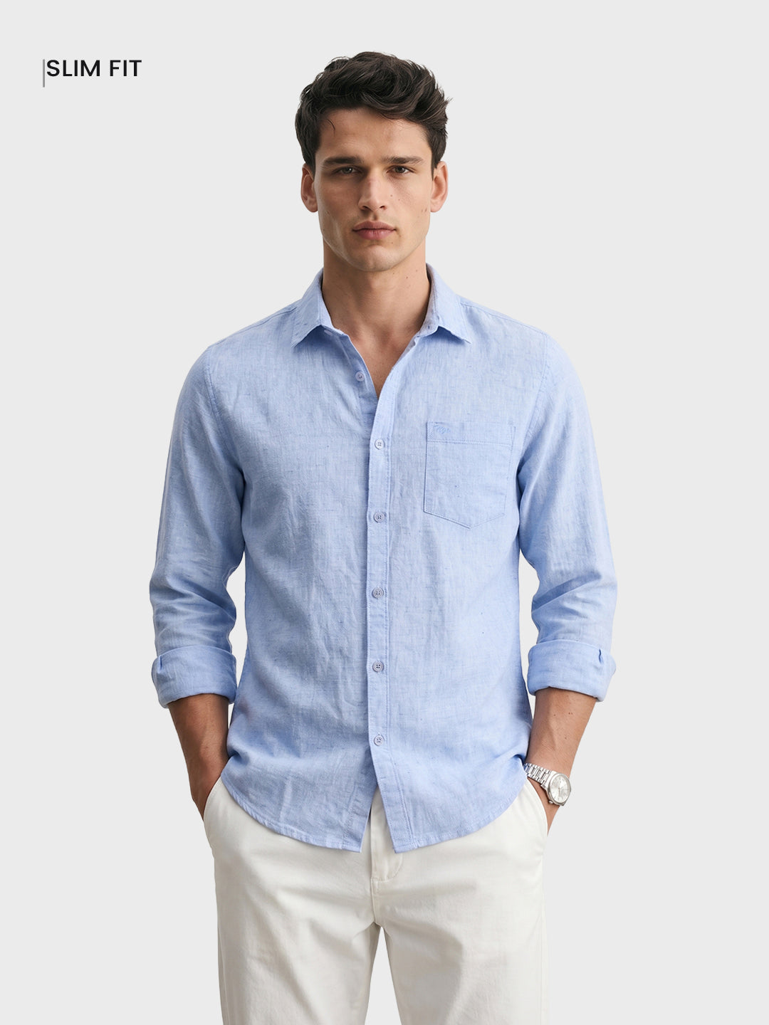 Men's Blue Slim Fit Solid Casual Shirt