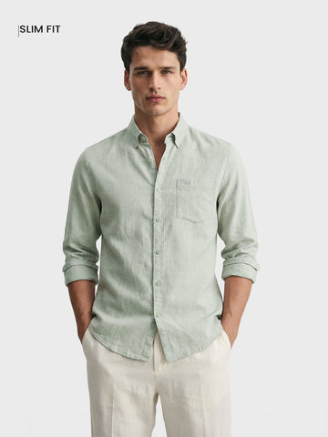 Men's Green Slim Fit Solid Casual Shirt
