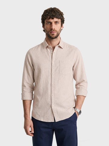 Men's Khaki Slim Fit Solid Casual Shirt