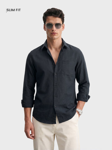 Men's Black Slim Fit Solid Casual Shirt