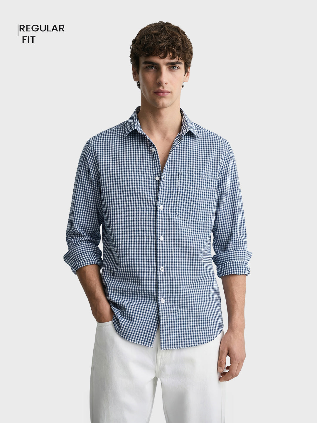 Men's Blue Regular Fit Checkered Casual Shirt