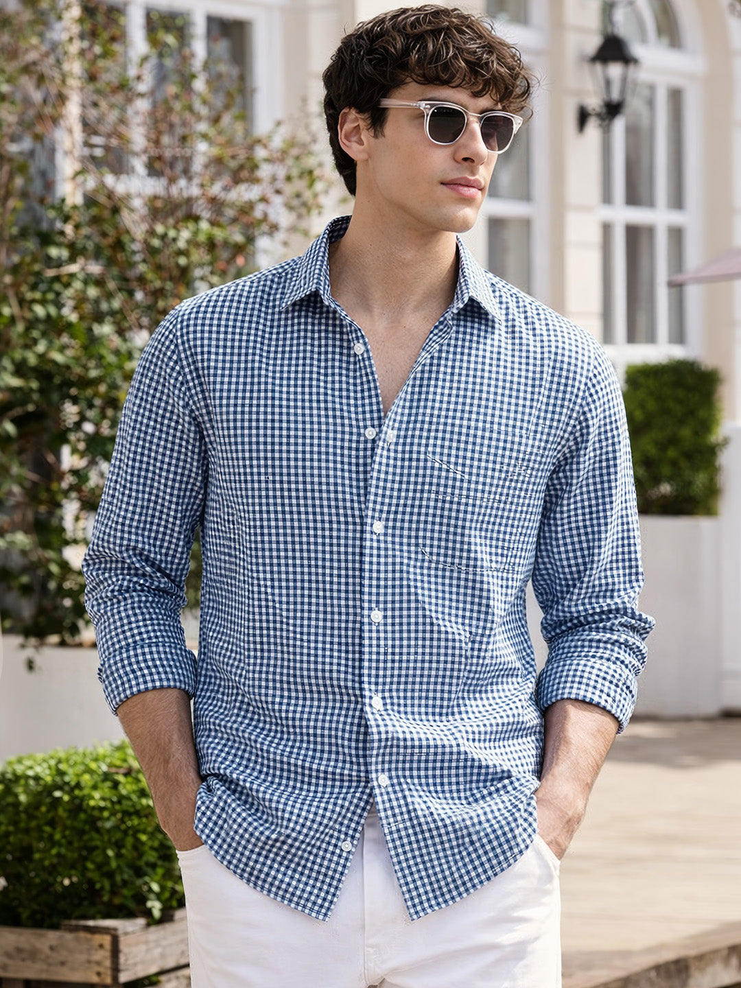 Men's Blue Regular Fit Checkered Casual Shirt