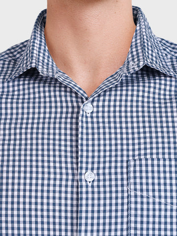 Men's Blue Regular Fit Checkered Casual Shirt