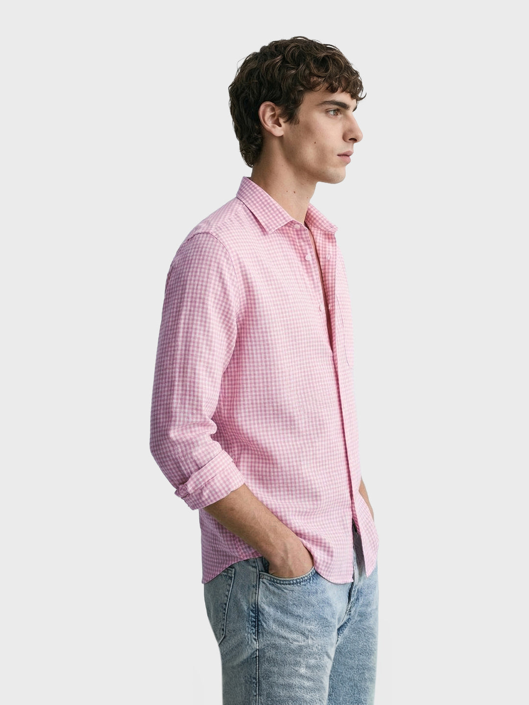 Men's Pink Regular Fit Checkered Casual Shirt