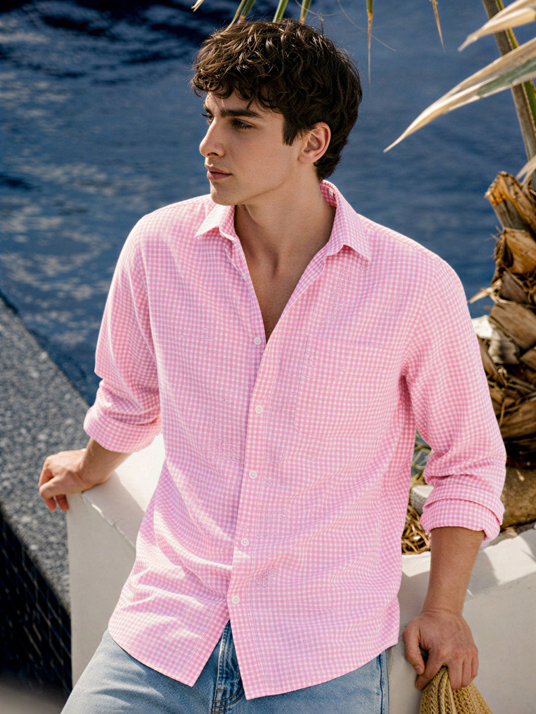Men's Pink Regular Fit Checkered Casual Shirt
