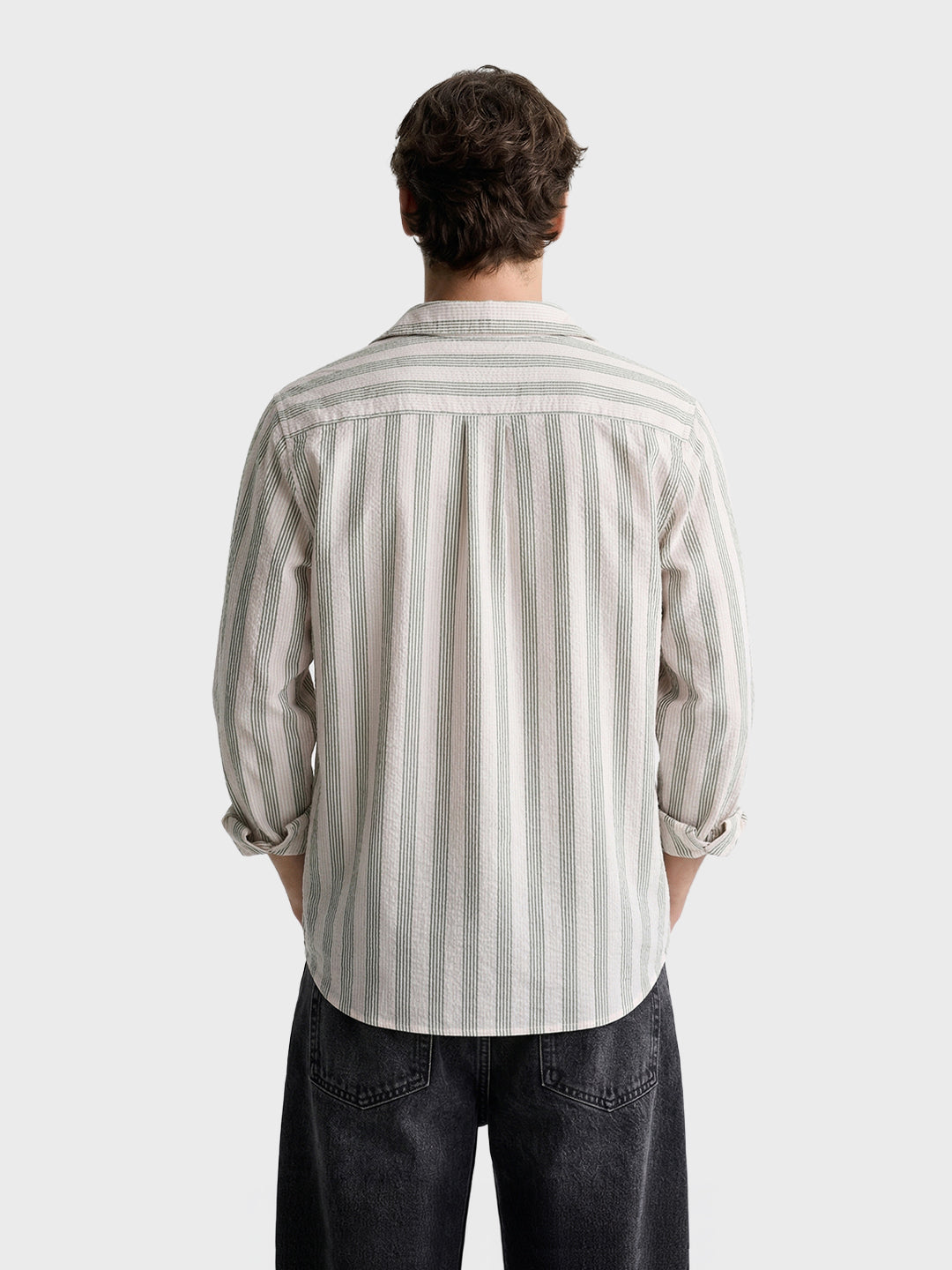 Men's Green Regular Fit Striped Casual Shirt