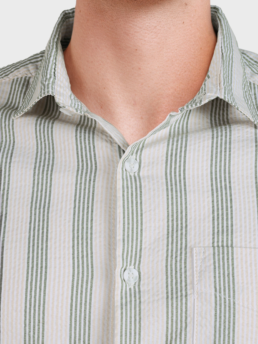 Men's Green Regular Fit Striped Casual Shirt