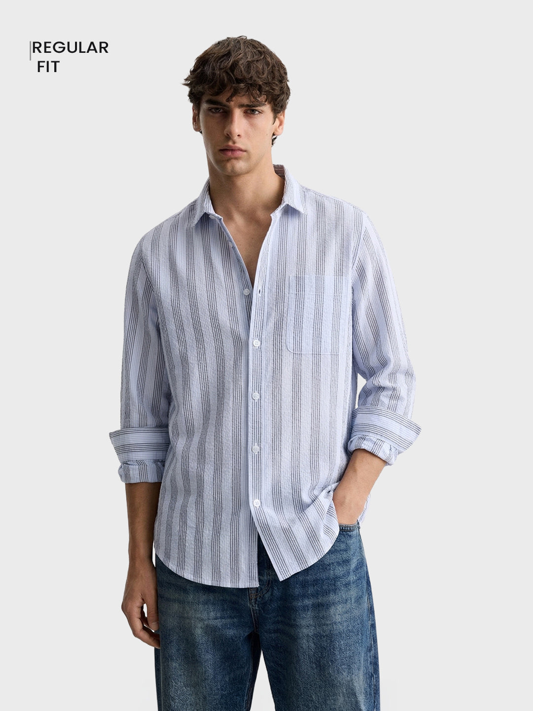 Men's Blue Regular Fit Striped Casual Shirt