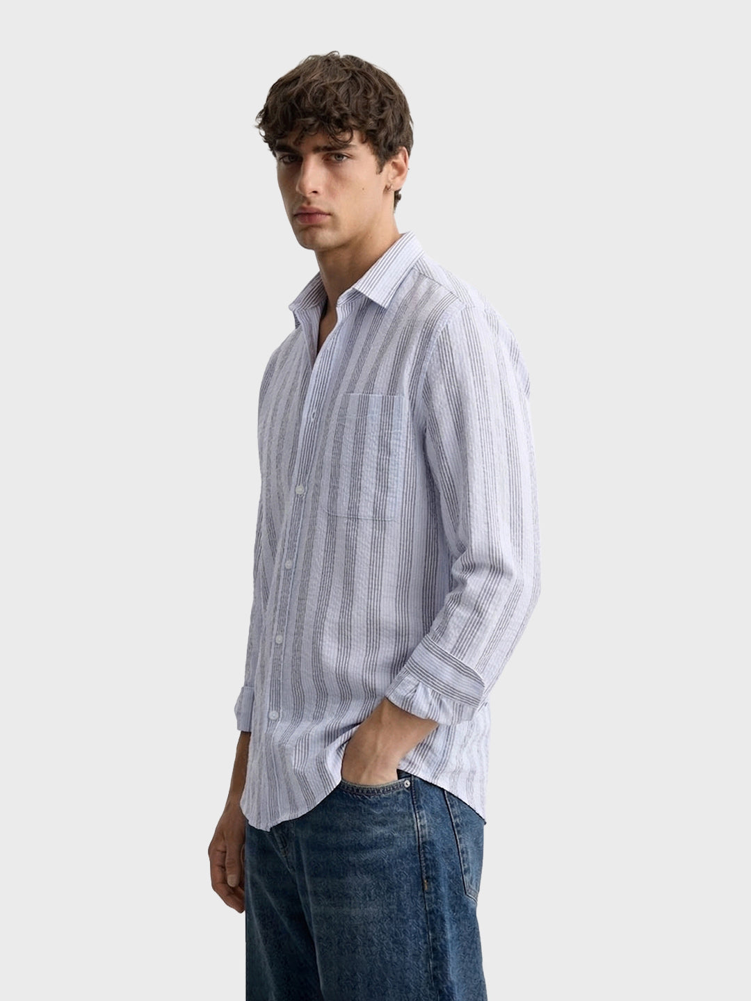 Men's Blue Regular Fit Striped Casual Shirt