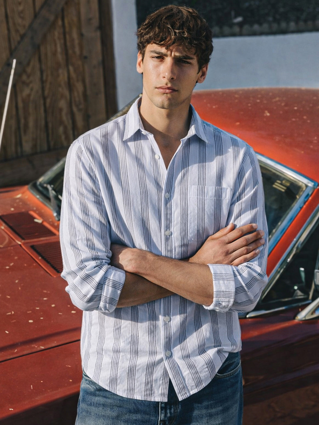 Men's Blue Regular Fit Striped Casual Shirt