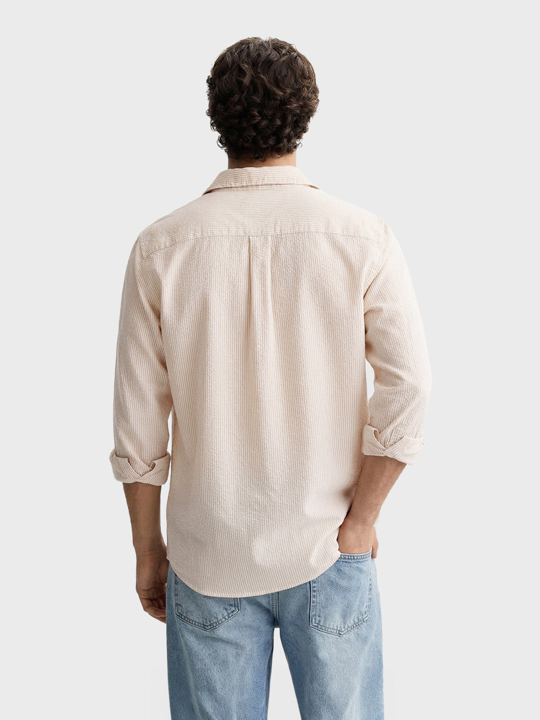 Men's Beige Regular Fit Striped Casual Shirt