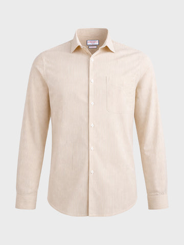 Men's Beige Regular Fit Striped Casual Shirt