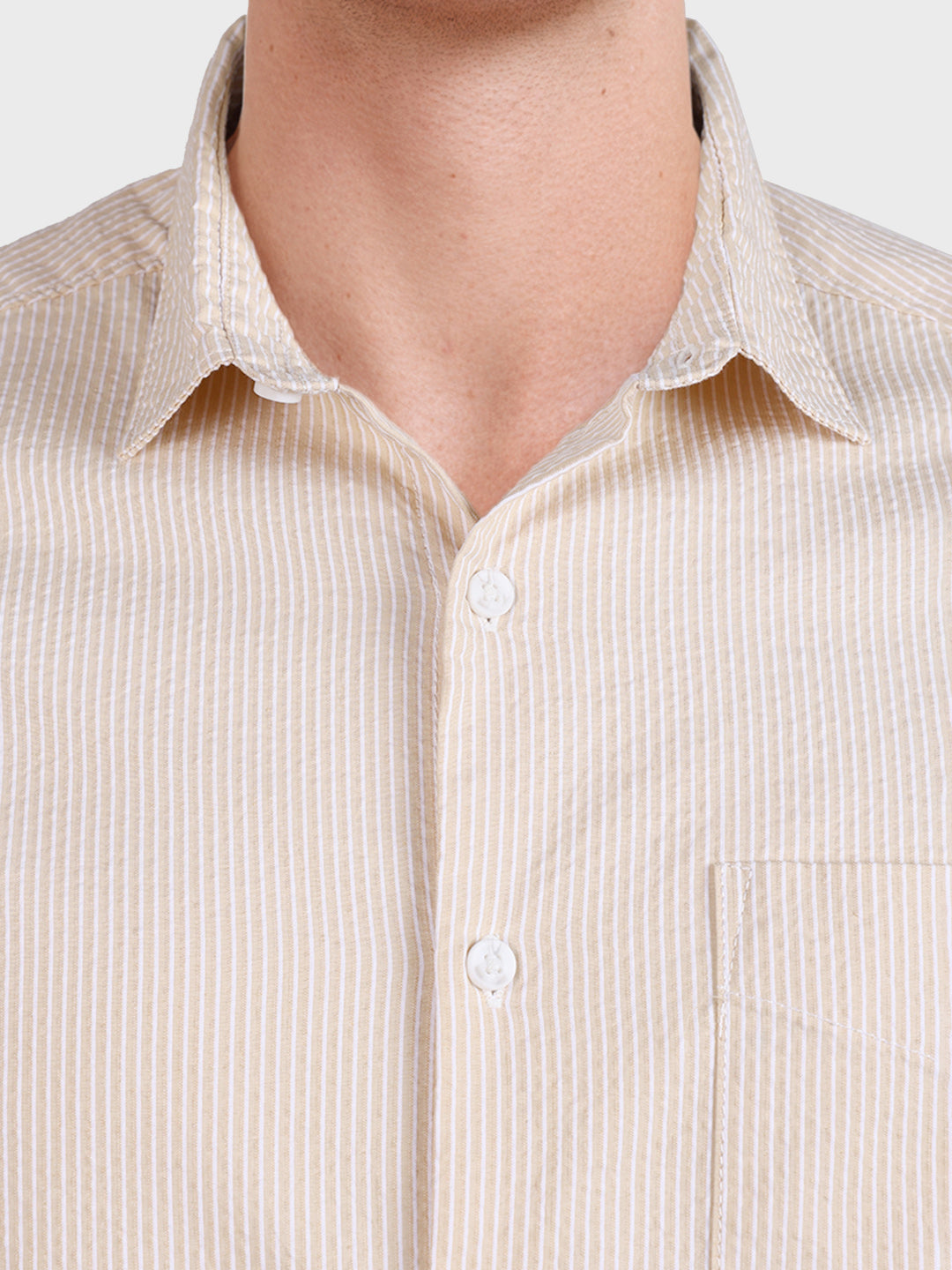 Men's Beige Regular Fit Striped Casual Shirt