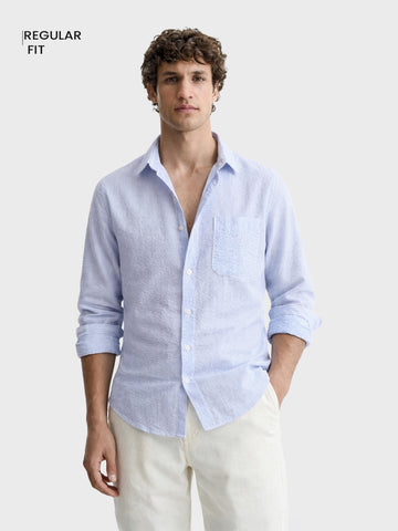 Men's Blue Regular Fit Striped Casual Shirt