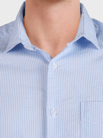 Men's Blue Regular Fit Striped Casual Shirt