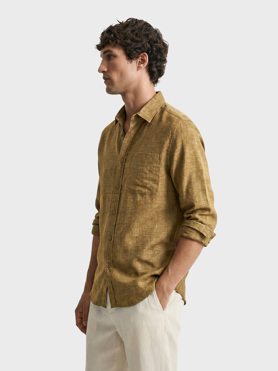 Men's Khaki Slim Fit Solid Casual Shirts