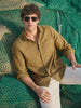 Men's Khaki Slim Fit Solid Casual Shirts