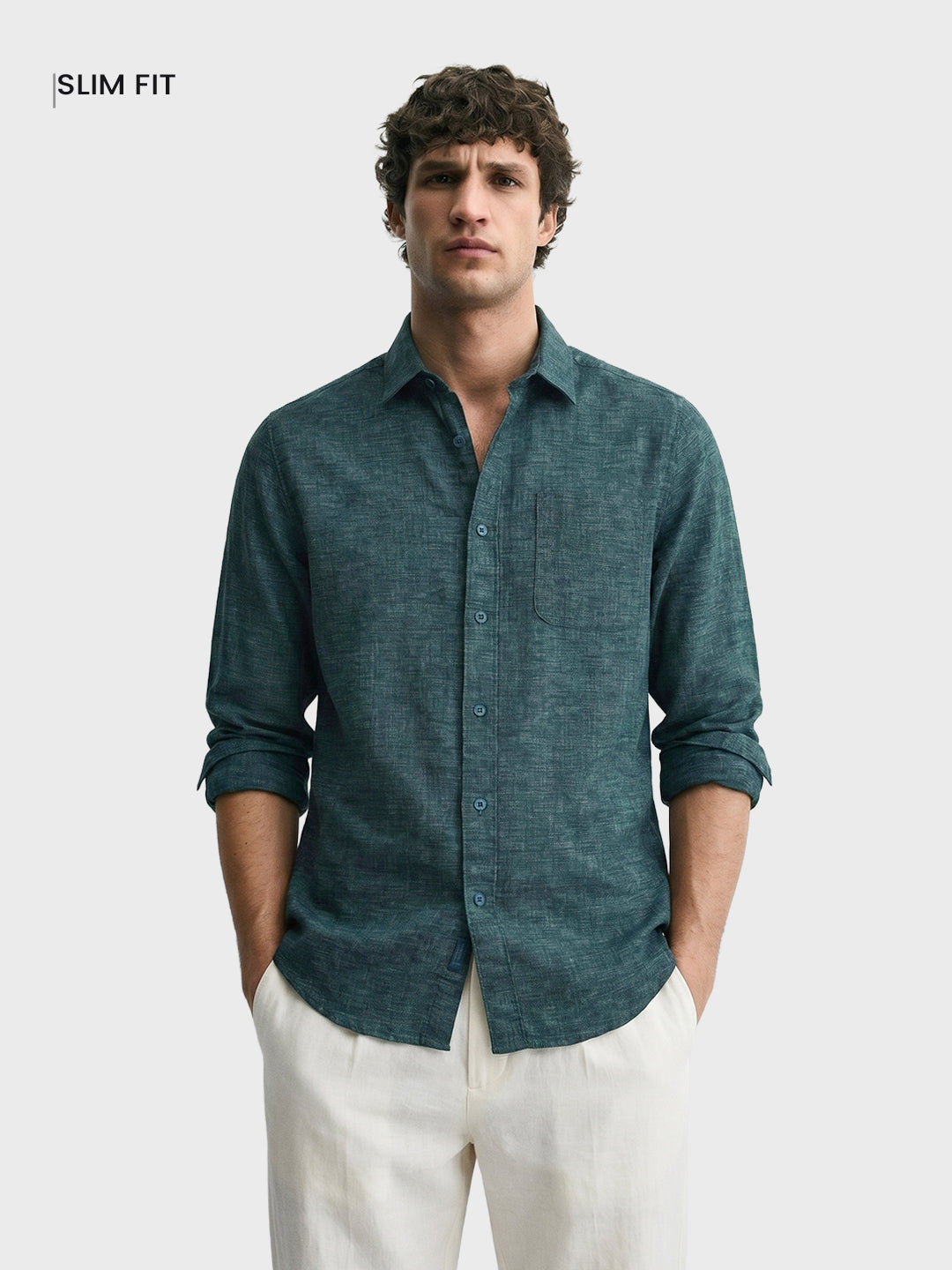 Men's Teal Slim Fit Solid Casual Shirts