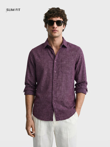 Men's Purple Slim Fit Solid Casual Shirts