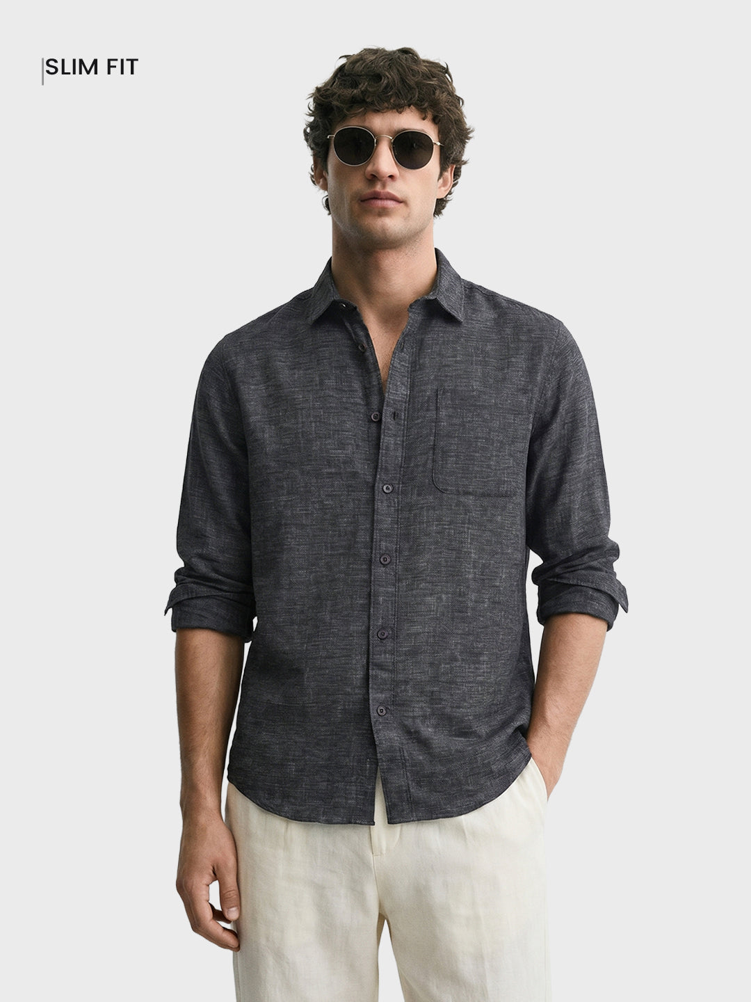Men's Black Slim Fit Solid Casual Shirts