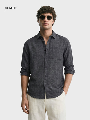 Men's Black Slim Fit Solid Casual Shirts