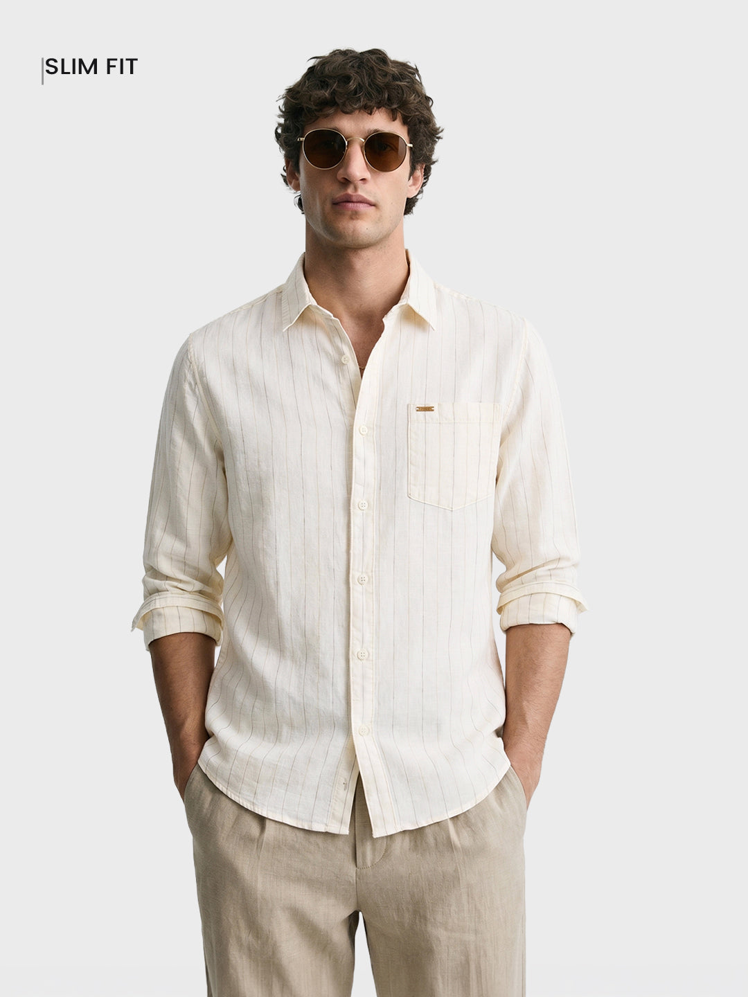 Men's Brown Regular Fit Striped Casual Shirts