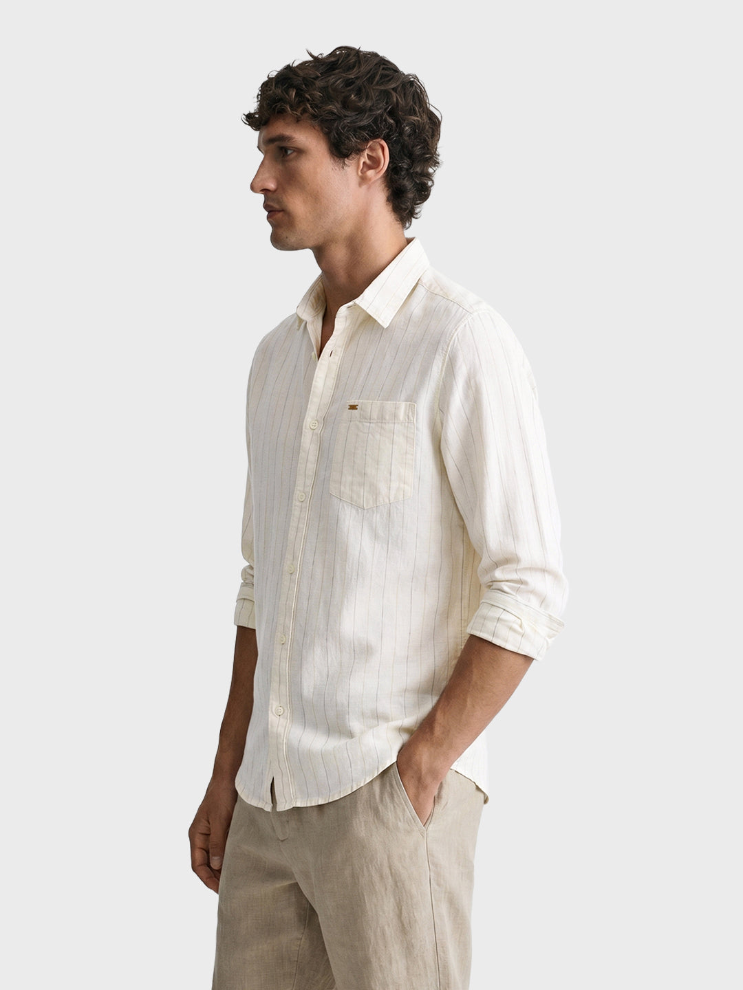 Men's Brown Regular Fit Striped Casual Shirts