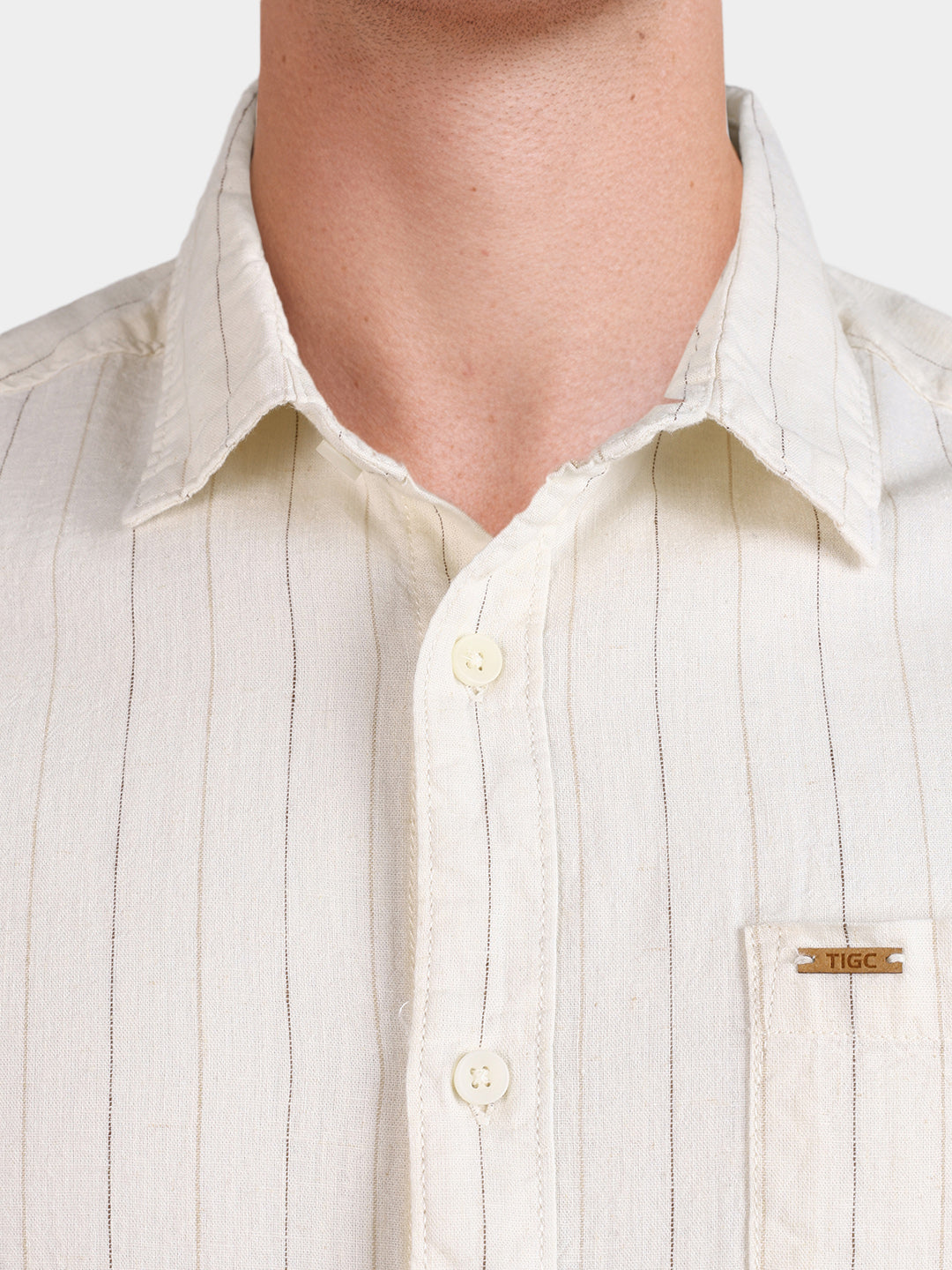 Men's Brown Regular Fit Striped Casual Shirts