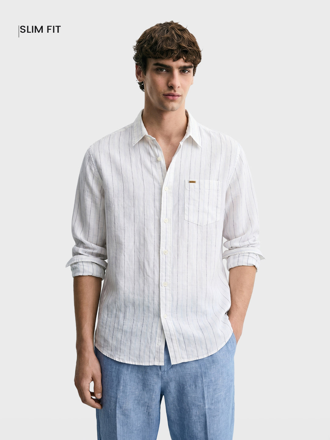 Men's Navy Blue Regular Fit Striped Casual Shirts