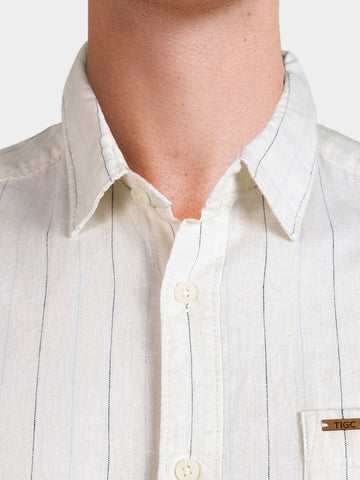Men's Navy Blue Regular Fit Striped Casual Shirts