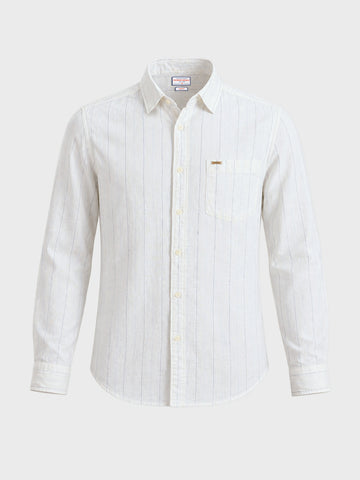 Men's Navy Blue Regular Fit Striped Casual Shirts