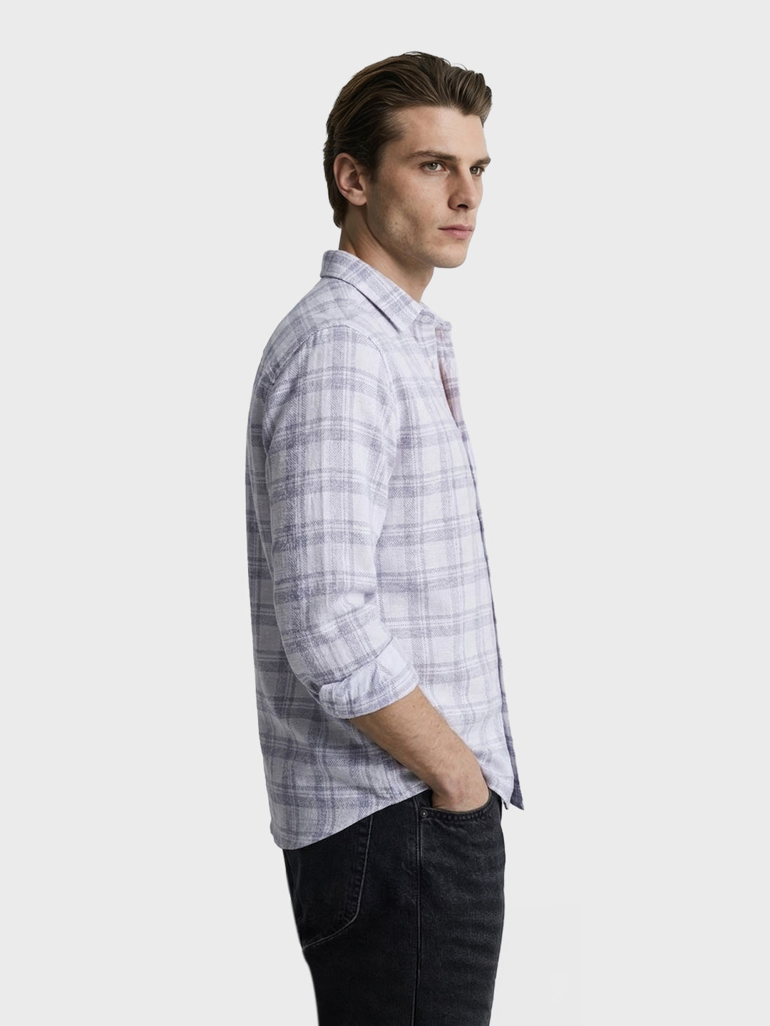 Men's White Slim Fit Checkered Casual Shirt