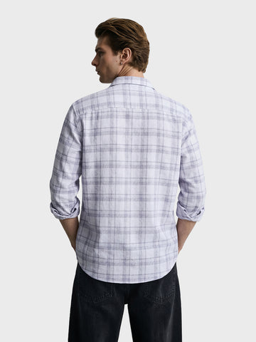 Men's White Slim Fit Checkered Casual Shirt