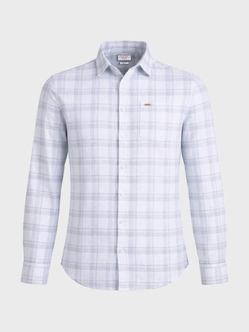 Men's White Slim Fit Checkered Casual Shirt