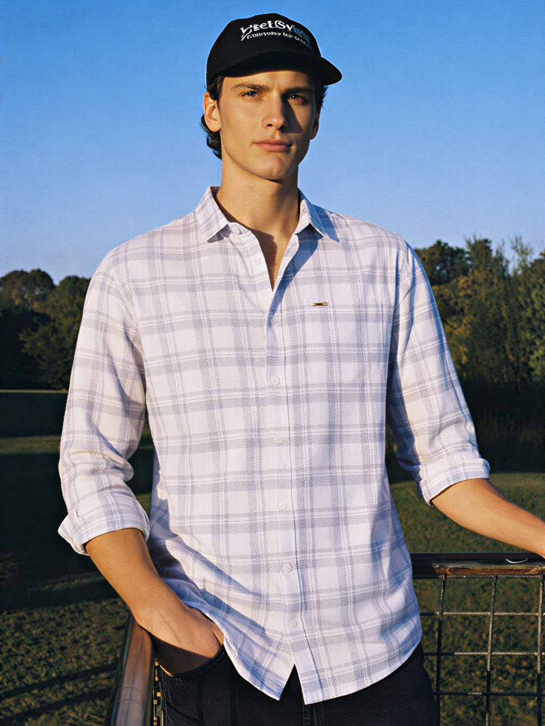 Men's White Slim Fit Checkered Casual Shirt