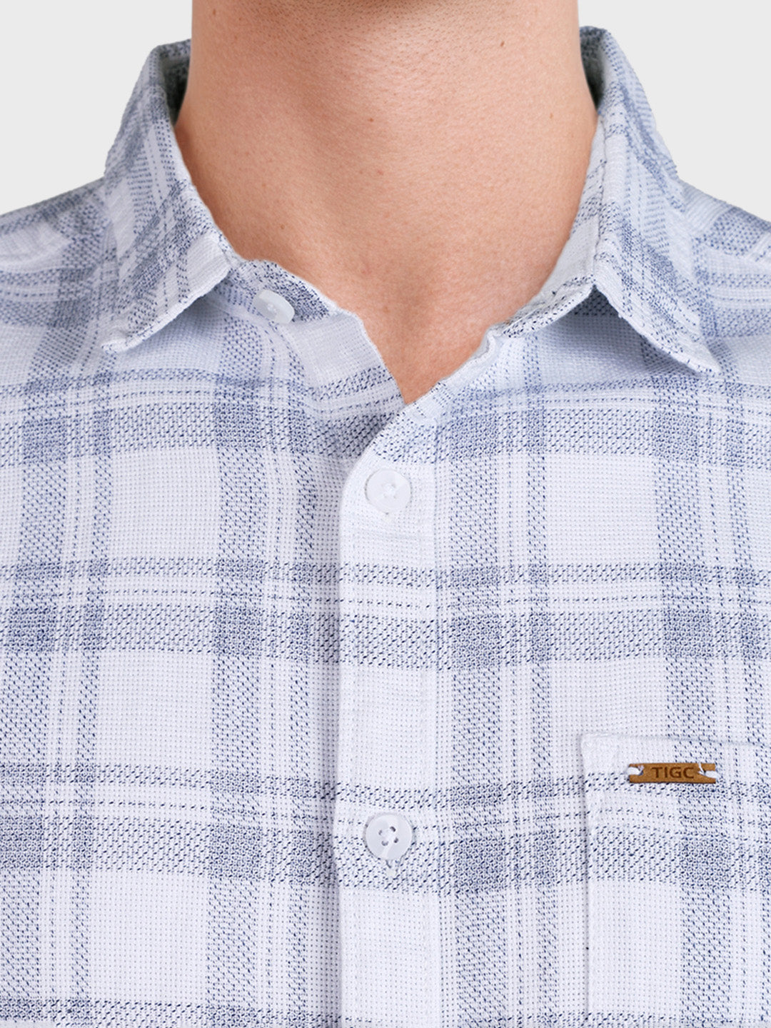Men's White Slim Fit Checkered Casual Shirt