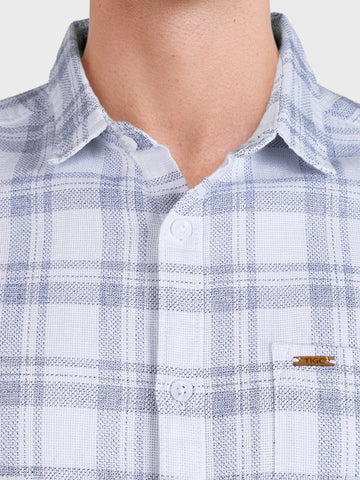 Men's White Slim Fit Checkered Casual Shirt