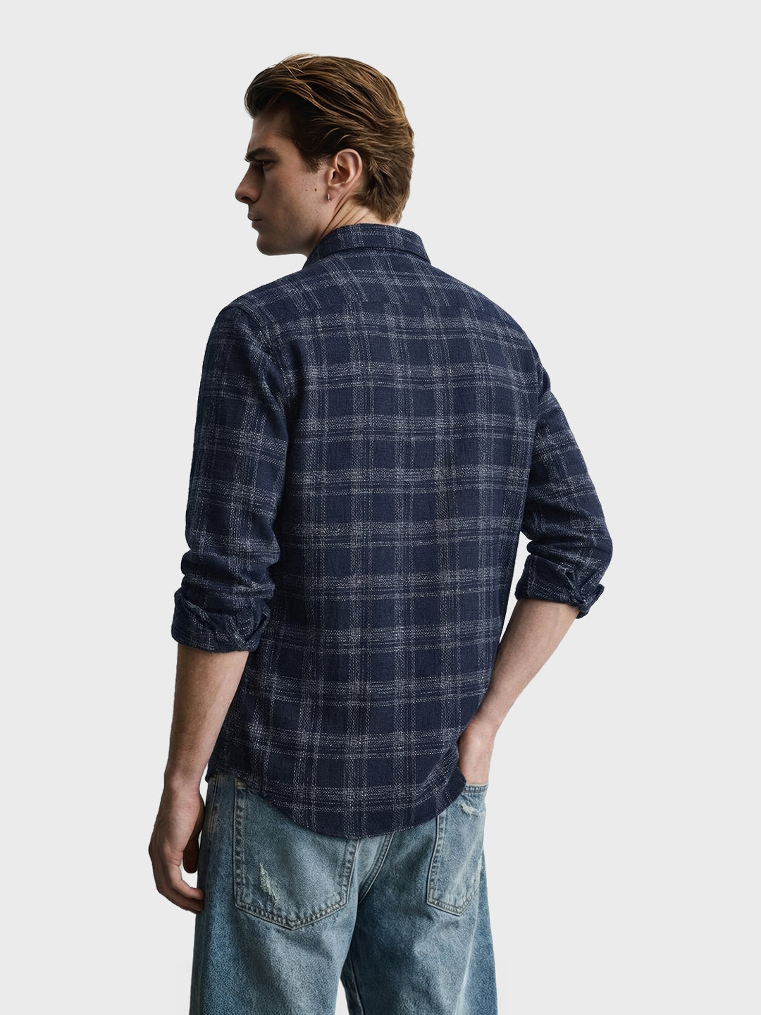 Men's Blue Slim Fit Checkered Casual Shirt