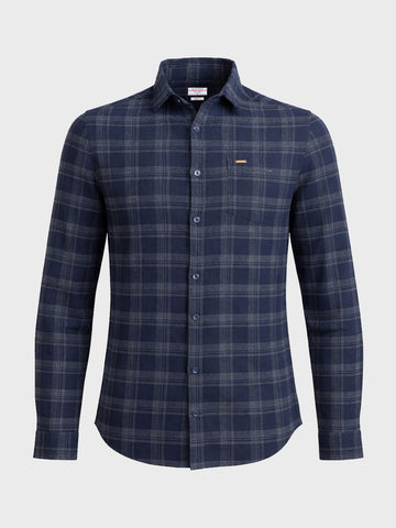 Men's Navy Blue Slim Fit Checkered Casual Shirt
