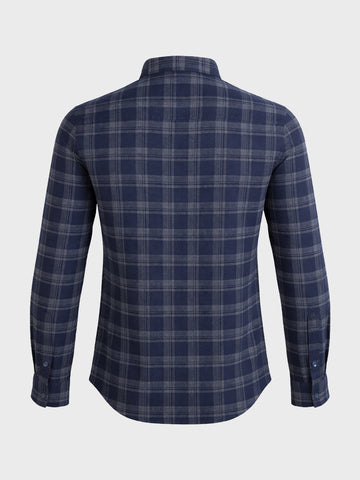 Men's Navy Blue Slim Fit Checkered Casual Shirt