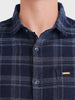 Men's Navy Blue Slim Fit Checkered Casual Shirt