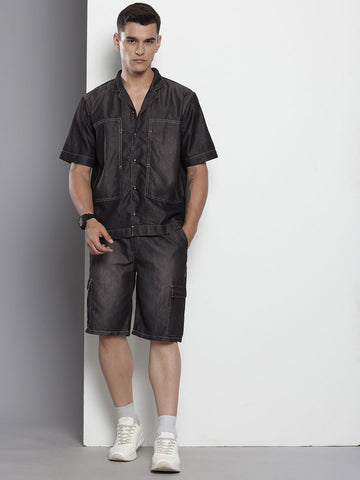 Men's Black Solid Boxy Fit Coordinates
