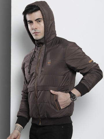Men's Slim Fit Solid Hooded Puffer Jacket