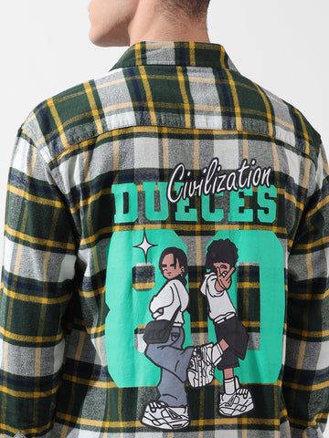 Men's Green Relaxed Fit Checkered Street Shirt