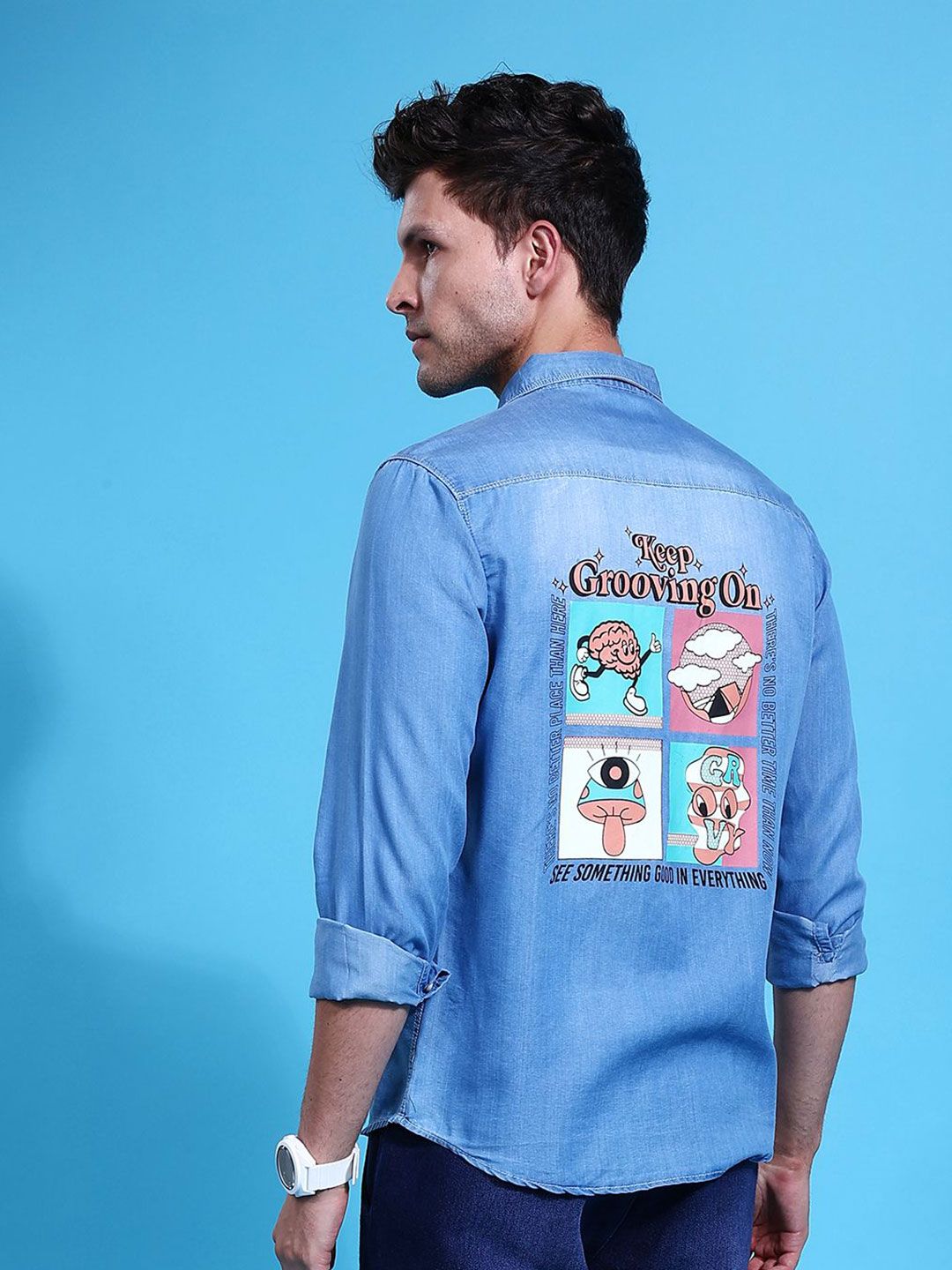 Men's Back Printed Denim Shirt