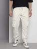 Men's White Relaxed Fit Textured Cargo Joggers